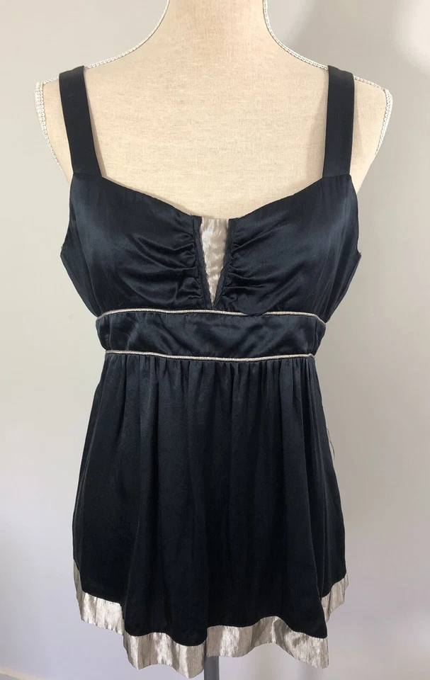 WISH 100% Silk Black Gold Camisole Top size 12 - image 2 of 4