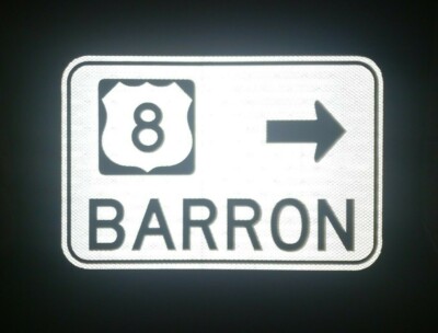 US Highway 8 BARRON route road sign,  Wisconsin