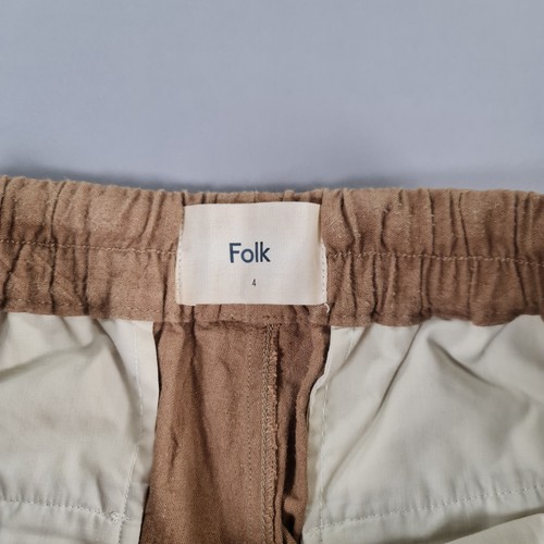Folk Shorts Mens Beige Size 4 Large Linen Elastic Waist Summer Holiday Beach - Picture 3 of 6