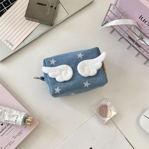 Angel Wing Star Coin Storage Pouch Denim Mini Data Cables Organizer - Picture 15 of 16