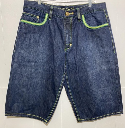 Coogi Shorts Men 40 Fits 38 Blue Denim Country Club Embroider Green Crest Patch - Picture 2 of 13