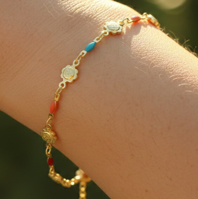 18K Gold Plated Multi-Color Stone Bracelet | Elegant Ruby Emerald Sapphire Tone