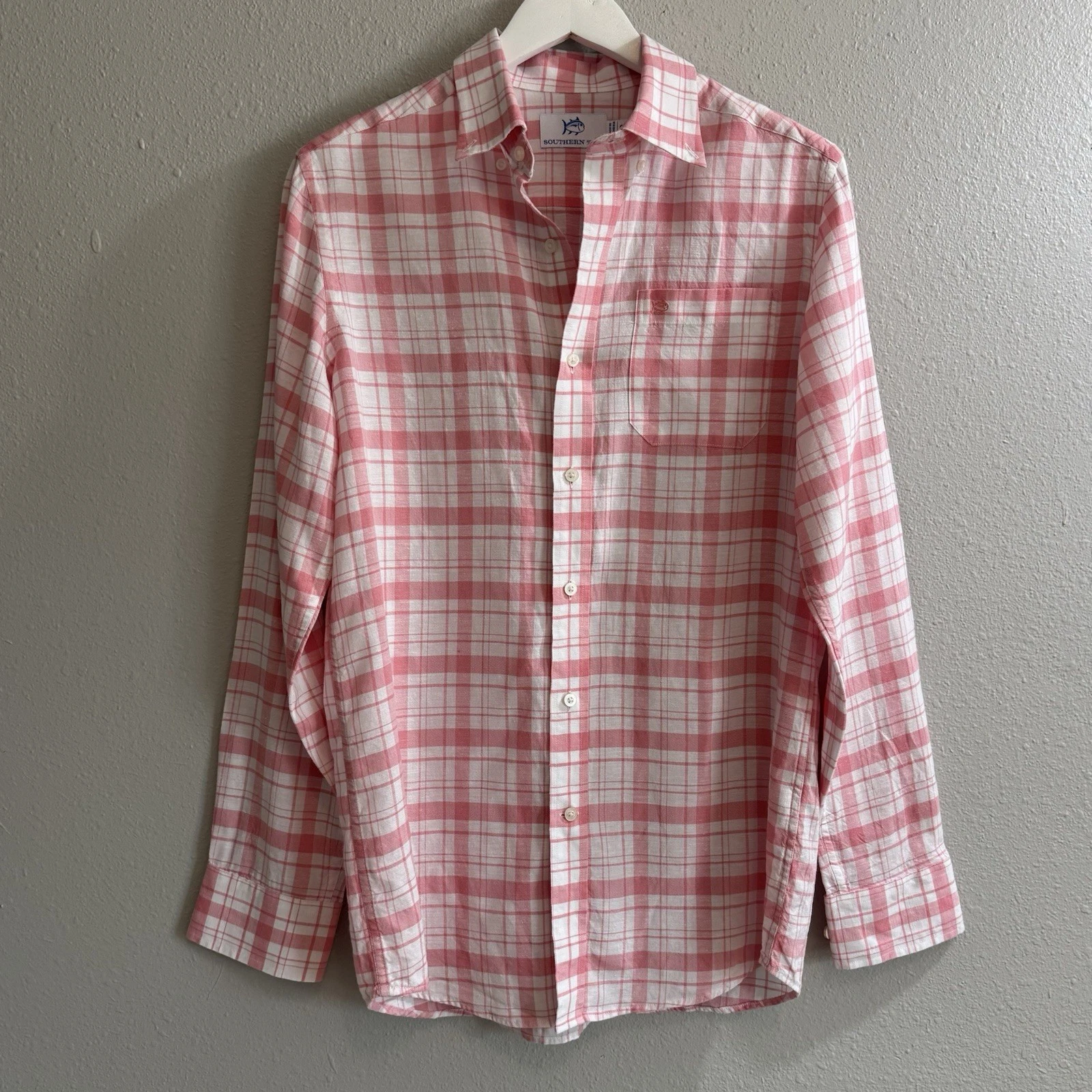 Southern Tide Mens- S Pink Plaid Shirt HEMP TENCEL Golf Friendly Preppy Coastal