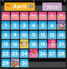 Large 44 Pockets Calendar Pocket Chart for Classroom with 85 Cards, Size:25  X 2