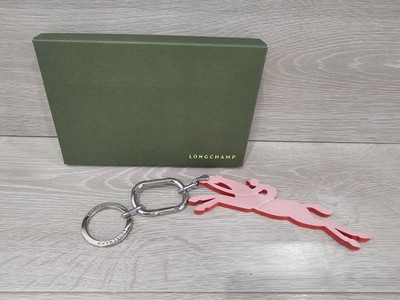 Longchamp Pink Red Horse Leather Bag Charm Key Ring