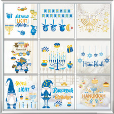 9 Sheets Hanukkah Window Clings: Static Decals - Menorah, Star of David, Happy H