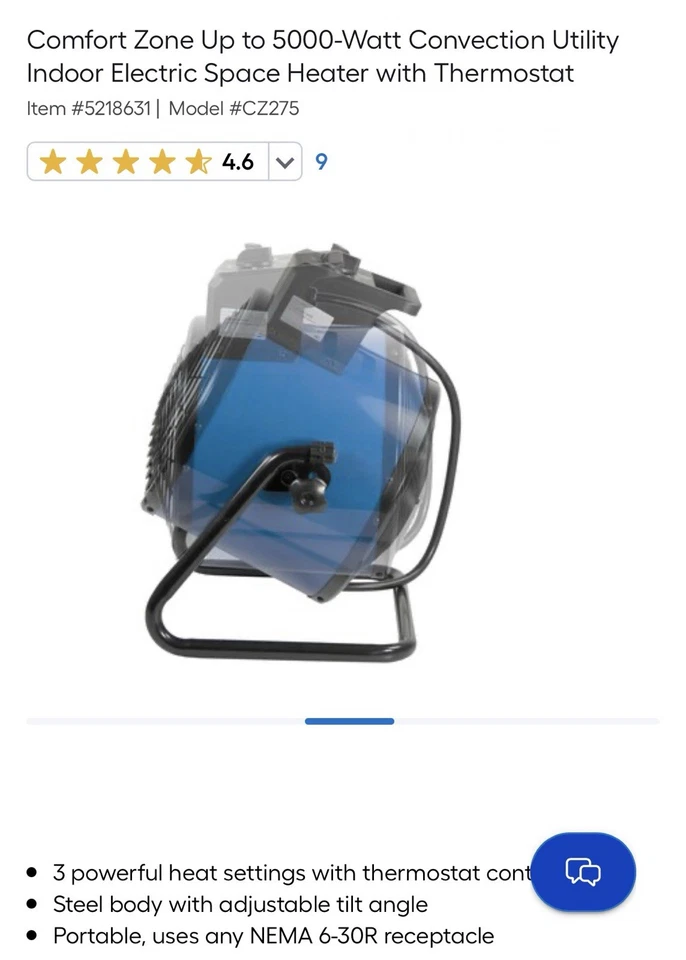 Comfort Zone Up to 5000-Watt Convection Utility Indoor Electric Space Heate - Image 4 of 4