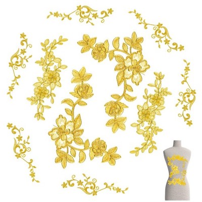 WILLBOND 10 Pieces Gold Flower Appliques Lace Embroidery Patch 