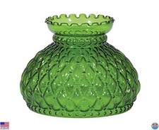 Dark Green Table Lamp Shade 7 Inch Fitter Diamond Quilted Glass Crimped Top