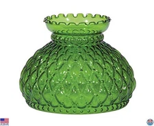 Dark Green Table Lamp Shade 7 Inch Fitter Diamond Quilted Glass Crimped Top