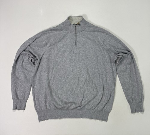 Peter Millar Men's XL Silk Cashmere 1/4 Zip Sweater Grey Lightweight Luxury