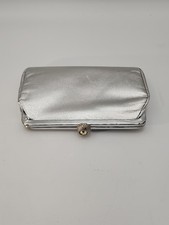 Vintage silver clutch evening bag with rhinestone snap closure