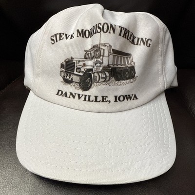Steve Morrison Trucking Danville IA  White Trucker Hat Snapback Ball Cap VINTAGE