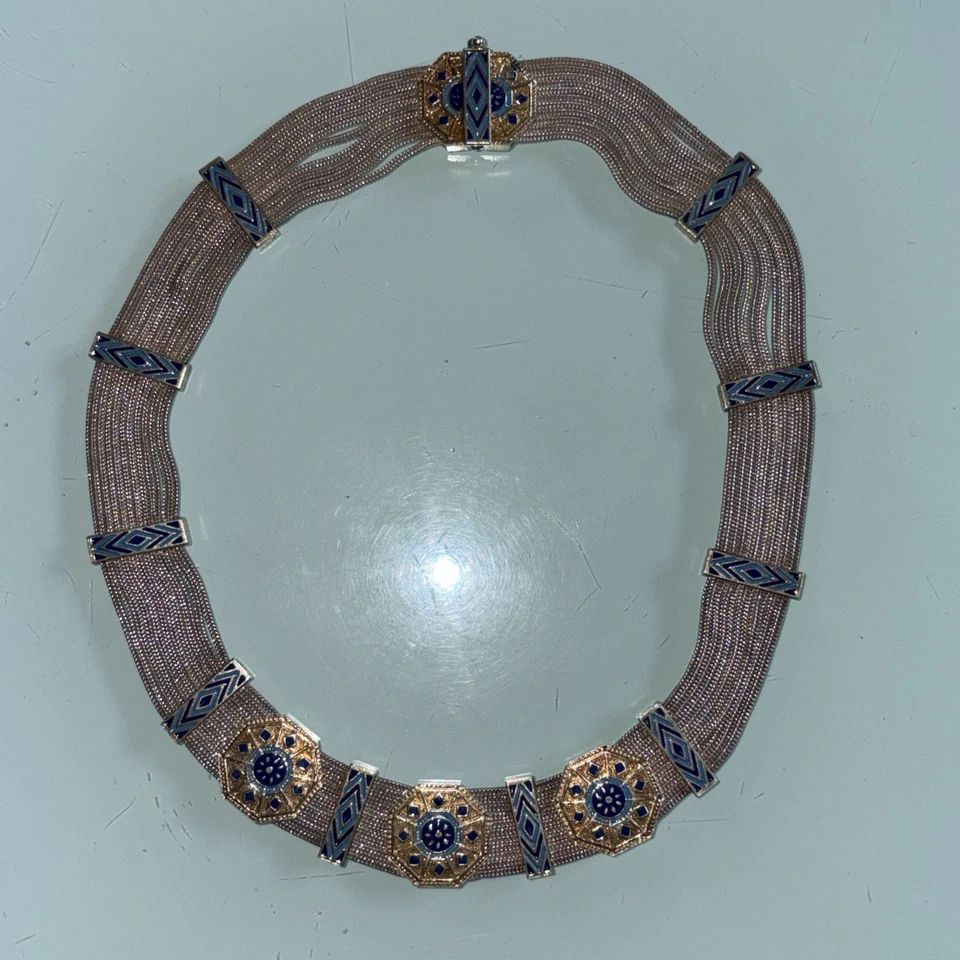 Collana vintage argento sterling 925 collier dorato smalto MANIFATTURA TURCA - Immagine 4 di 4