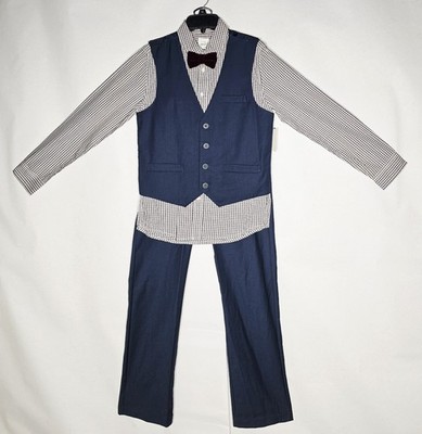 ***NWT Boys (4pc) Vest Suit Set (Dress Shirt, Pants, Vest, Bow Tie) Navy Blue***