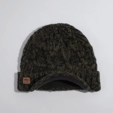 Coal The Yukon Cable Knit Wool Brim Visor Beanie w/ Fleece Band Olive Black Marl