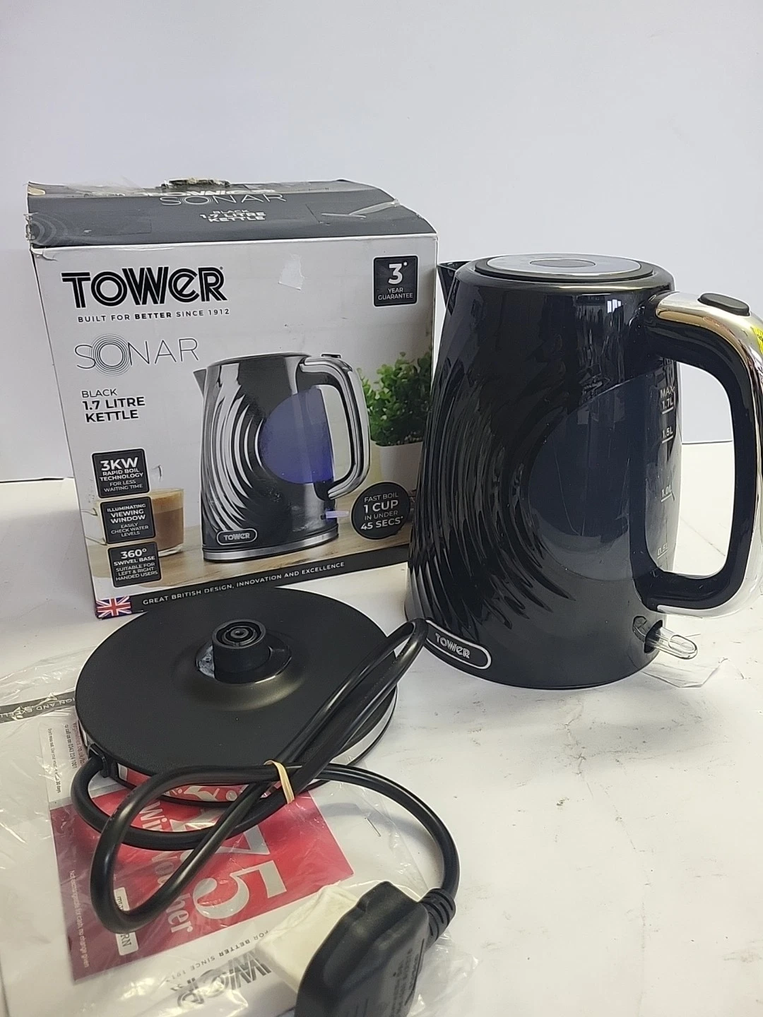 Tower 1.7L Kettle, Sonar, 3KW, T10083BLK, Textured Black R188