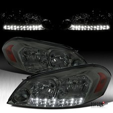 Headlights Fit 2006-2013 Chevy Impala Smoke LED Strip Headlamps Left+Right 06-13