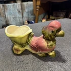 Vintage 1950's Hull Art Pottery Parrot w Cart Planter # 60 Heavy Gold Trim