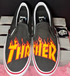 Vans X Thrasher Slip On Pro Black Flame  - Unisex Men Size 9 Womens 10.5 NEW! Vans x Thrasher Slip-On Black Skate Shoes Mens Womens  main image 4