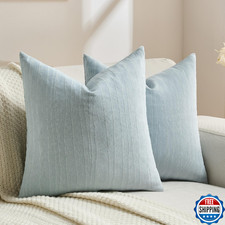FUTEI Grey Blue Chenille Decorative Throw Pillow Covers 24x24 Inch Set of 2,Soft