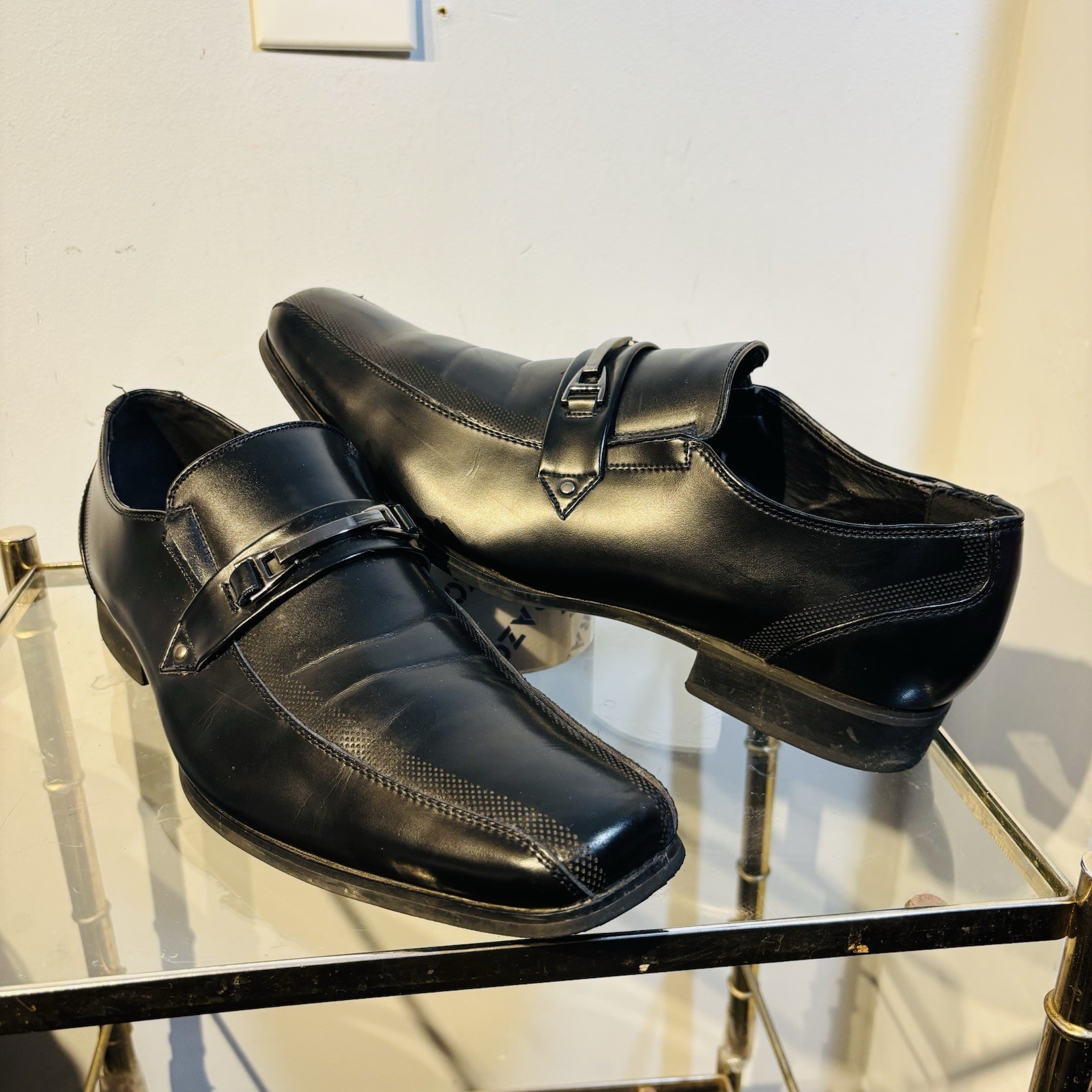 SAOLA Scarpe eleganti Rock & Republic Donte slip on pelle nera punta quadrata uomo 12