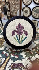 Authentic Handmade Madaba Jordan Iris Flower Mosaic Natural Stone 15x15cm