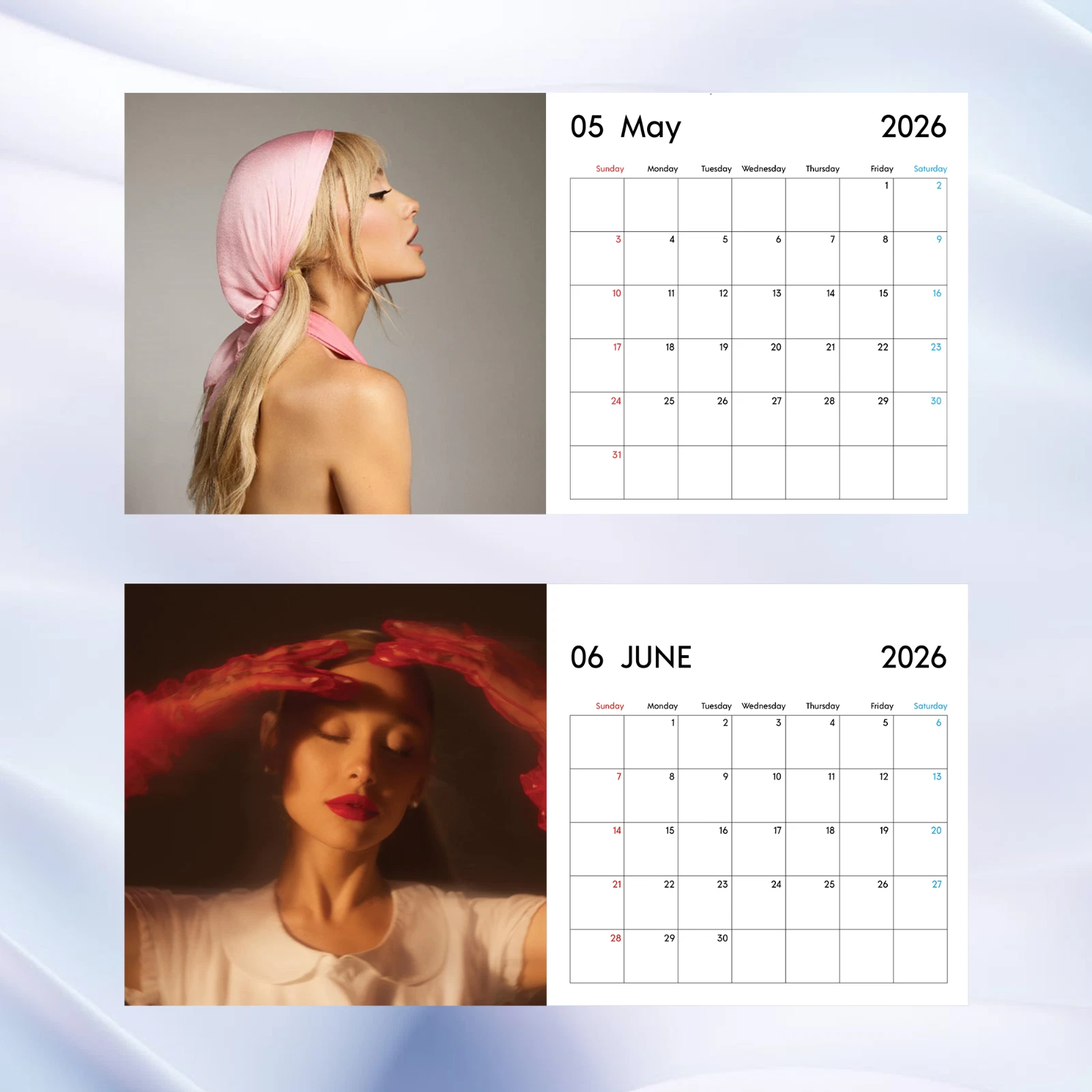 Ariana 2026 Wall Calendar, Elegant Pop Star Photography Gift Idea