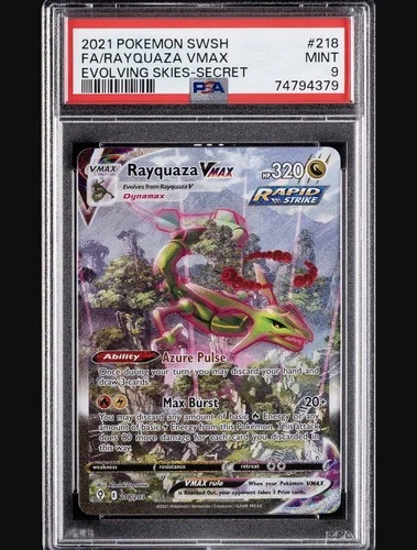 Pokemon Evolving Skies Rayquaza VMAX 218/203 Secret Rare Alt Art PSA 9