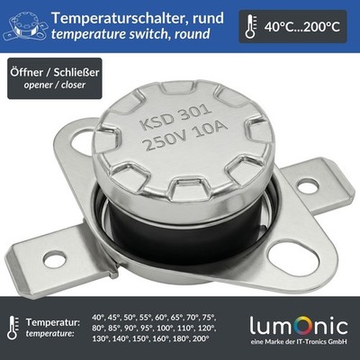 Thermoschalter 40 - 200°C Öffner Schließer 250V 10A Temperaturschalter Thermosta