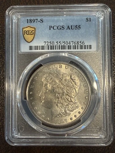 1897-S Morgan Silver Dollar $1 PCGS AU55 Gold Shield ~NR Auction ~ Free Shipping