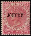 JOHORE 1884 QV STRAITS SETTLEMENTS 2C SG TYPE 8 UNUSED - NO GUM