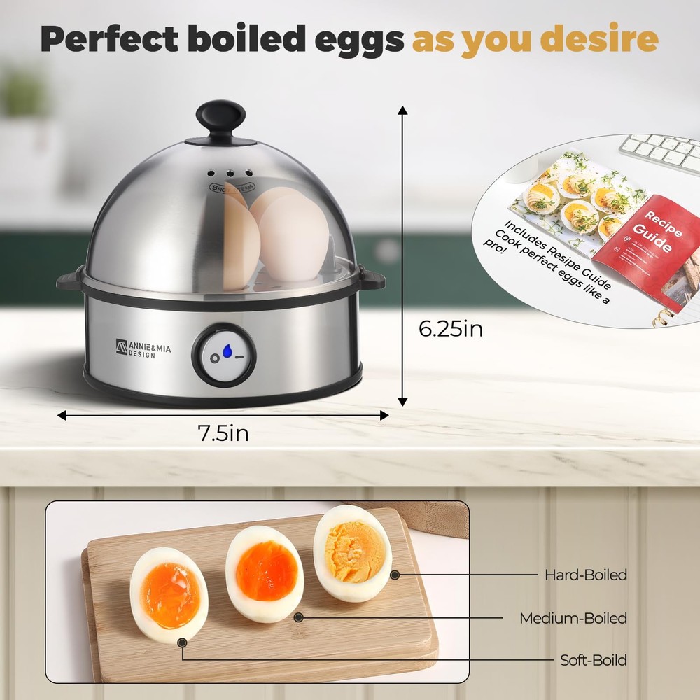 Electric Egg Cooker, All Stainless Steel 7 Egg Capacity egg boiler, 360W, Har