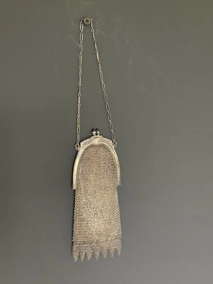 Antike 20er Jahre Whiting & Davis Netztasche Kettenhemd silberfarben Flapper Geldbörse - Bild 1 von 4