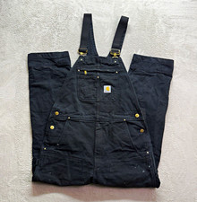 Carhartt Bib Overalls Mens 36x32 Black Cotton Canvas Workwear Double Knee R01