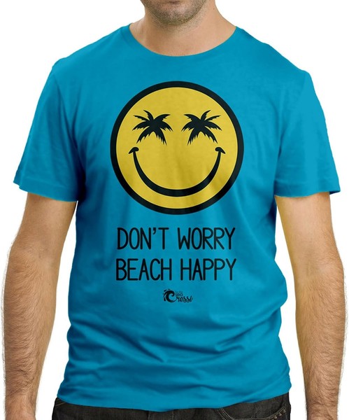 Cressi Herren Don't Worry Beach Happy T-Shirt Sommershirt, Blau, S-image