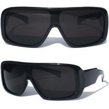 Goggle Shield Style Sunglasses Sunnies Flat Top Black Frame Tinted Lens Sunnies