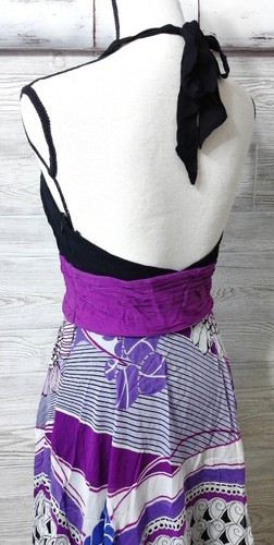 Y2k Halter Dress 4 Sangria Silk Babydoll Fairy Hanky bottom Black purple Vtg - Picture 9 of 20