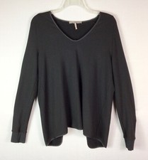 Halston Heritage Shirt Womens Large Black Long Sleeve Slit Back V-Neck Pullover