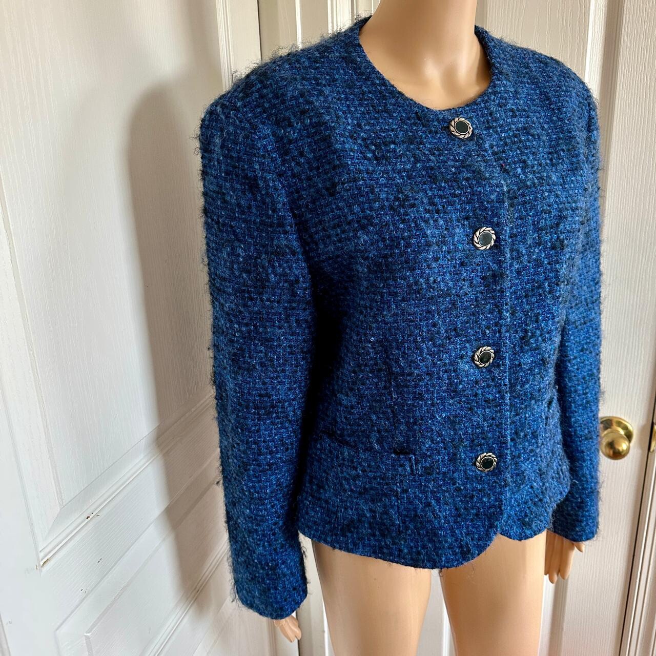 VTG 70s Blue Multi Pendleton Wool Blazer Silver-t… - image 3