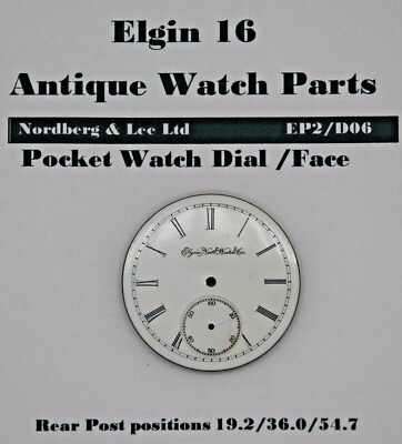 Elgin 16 Taschenuhr Zifferblatt / Zifferblatt Füße Position 19,2/36,0/54,7 EP2/D06