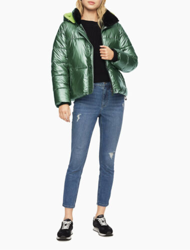 Calvin Klein Women's Solid Sherpa Lined Hooded Puffer Jacket,Metal Green,XL  194414872893 | eBay