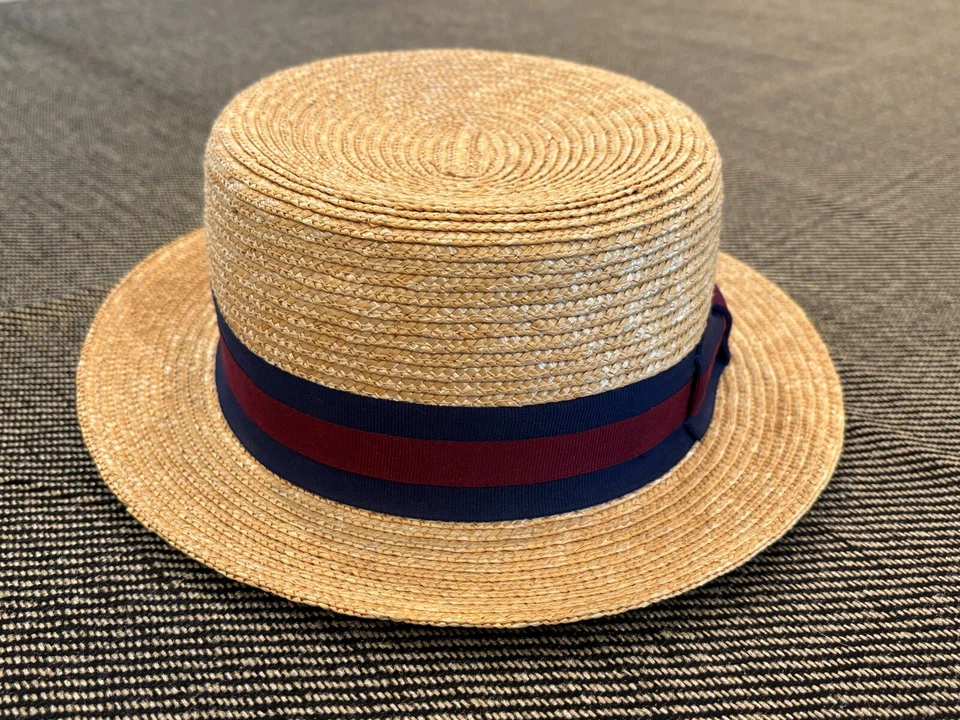 Jaxon Hats Striped Band Wheat Straw Skimmer Hat Size Small - Image 2 of 4