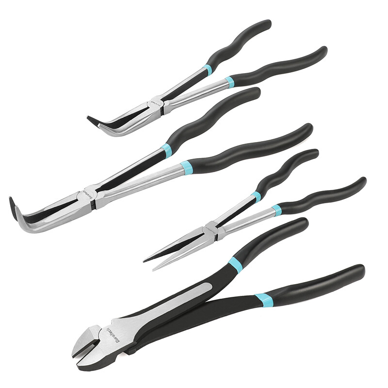 DURATECH 4 PCS Extra Long Needle Nose Pliers Set 11" Long Reach Straight Pliers