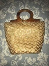 Vintage Woven Wicker Purse By Rossini Wooden Handles Made In Japan Beautiful