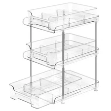 3 Tier Under Sink Organizer Sliding Storage Basket with Dividers Organizer Bin