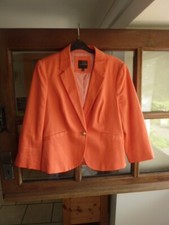The Limited Usa Bnwot  Sz L Single Breasted Cotton Weave Blazer Coral/tangerine