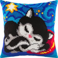 DIY Cross Stitch Pillow Kit "Cat  s Dreams", 16x16" / 40x40 cm