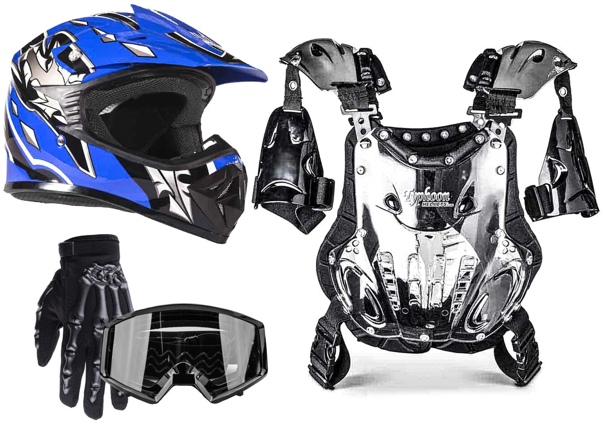 Kids Chest Protector PeeWee 50 75 lbs Combo Blue Helmet Gloves