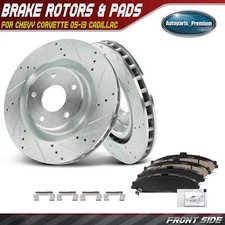 Front Drilled Brake Rotor & Ceramic Brake Pad for Chevy Corvette 05-13 Cadillac